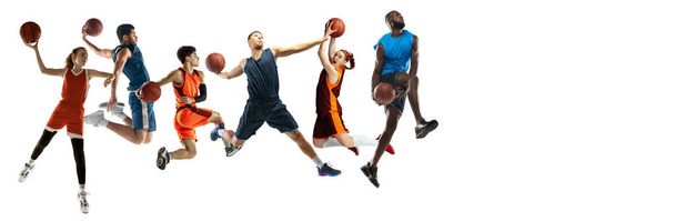 Collage of different professional sportsmen, fit people in action and motion isolated on white background. Flyer. Concept of sport, achievements, competition, championship. - Foto, Bild