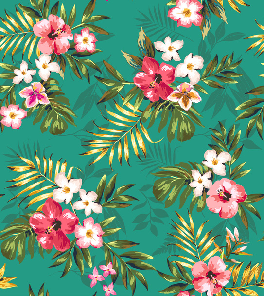 Seamless tropical flower ,plant vector pattern background - Vector, Image