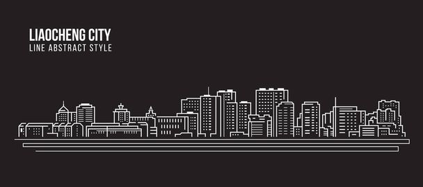 Cityscape Building Line art Vector Illustration design -  Liaocheng city - Διάνυσμα, εικόνα