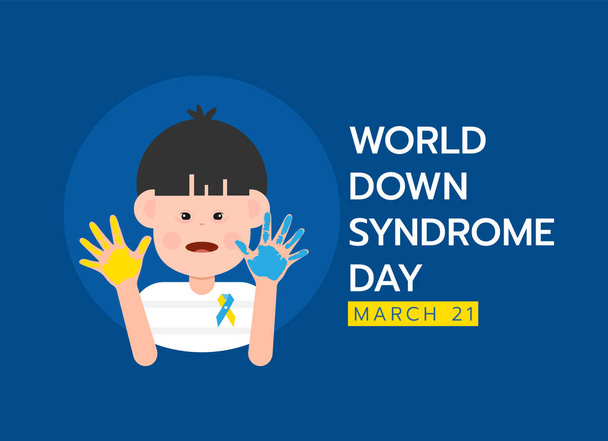 World down syndrome day banner with down syndrome child boy character are yellow and blue hand paint vector design - Vector, afbeelding