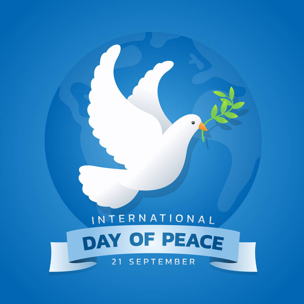 міжнародний день прапора миру з білим голубом з листом на синьому колі вовчий фон Векторний дизайн
 - Вектор, зображення
