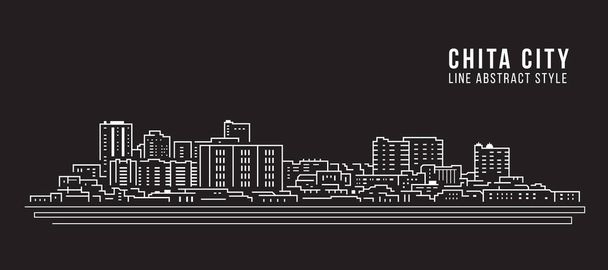 Cityscape Building Line art Vector Illustration design - Chita city - Vetor, Imagem