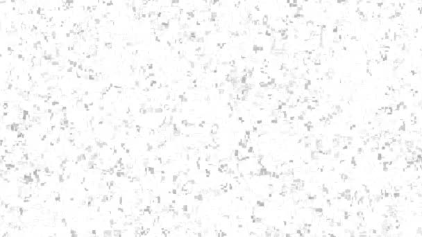 Soyut gri toz parçacıkları beyaz arkaplan üzerinde kaotik bir şekilde hareket ediyor ve dur etkisi yaratıyor. Animasyon. Yanıp sönen gri küçük nesneler, kusursuz döngü. - Video, Çekim