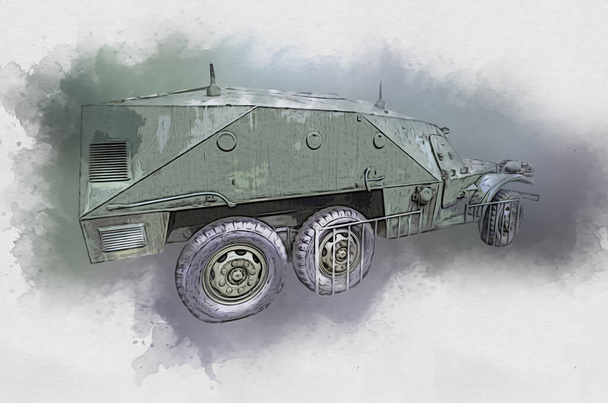 Бронеавтомобіль технічний військовий вантажівка мистецтво ілюстрація ізольований ескіз
 - Фото, зображення