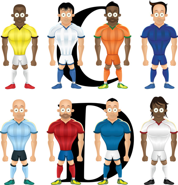 Vector cartoon illustration of soccer players, isolated - Vector, Image