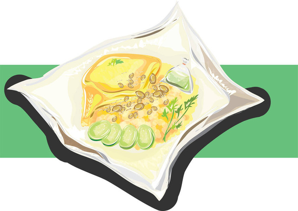 Rice Topping with Salmon and egg yolk - Vector, Imagen