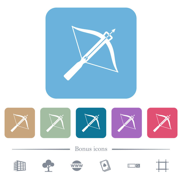 Crossbow with arrow white flat icons on color rounded square backgrounds. 6 bonus icons included - Vecteur, image