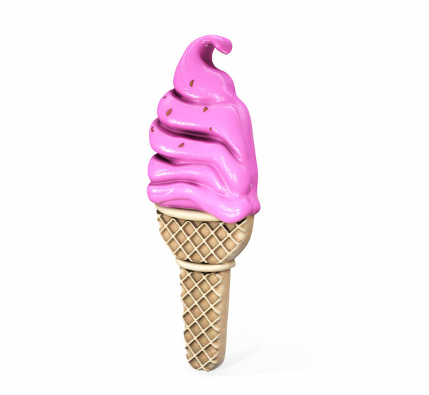 Highly detailed delicious blackberry ice cream in waffle cone isolated on white background. 3D render - 写真・画像