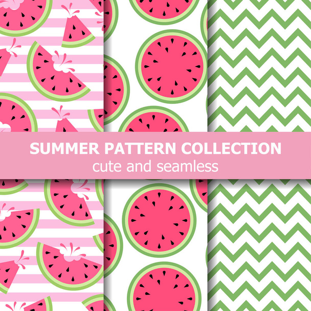 Bonito coleção padrão de verão. Tema da melancia. Banner de verão. Vetor - Vetor, Imagem