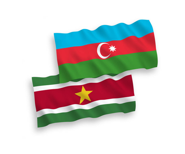 Surinam Cumhuriyeti ve Azerbaycan bayrakları beyaz bir arkaplanda - Vektör, Görsel