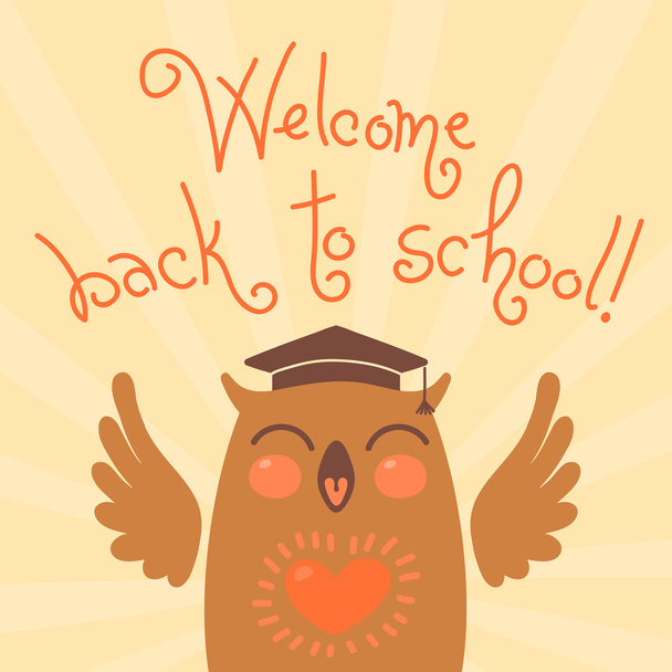 Welcome back to school. Card with an owl. - Vektor, kép