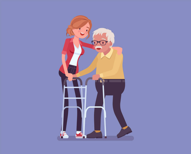 高齢者の社会的支援、高齢者のケアとリハビリテーション - ベクター画像