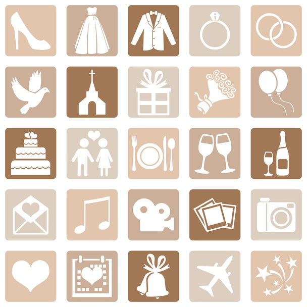 Conjunto de vetor de ícones de casamento quadrado de cor
 - Vetor, Imagem