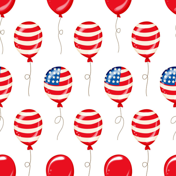 Seamless Pattern Balloons for Independence Day. American Patriotic Fabric Transparent Background - Vector, Image