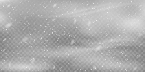Realistic blizzard background. Christmas snowfall overlay, falling snowflakes winter snowy weather vector background illustration. Heavy snowfall - Wektor, obraz