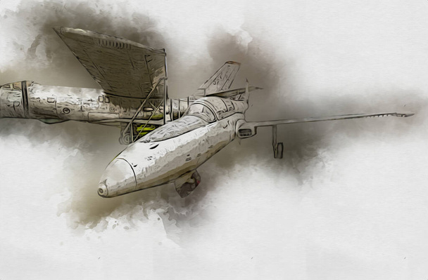 Avion chasseur à réaction américain dessin illustration art vintage - Photo, image
