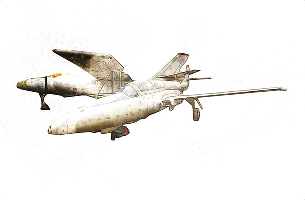 Amerikaans straaljager vliegtuig tekening illustratie kunst vintage - Foto, afbeelding
