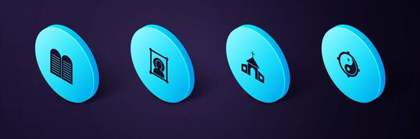 Set Isometric Yin Yang, Church building, Christian icon and The commandments icon. Vector - Vector, Image