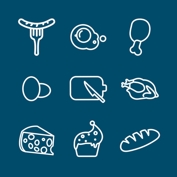 Food line icon set. pizza, hamburger, fried egg, toast, ice-cream, sushi. Food line icon set. pizza, hamburger, fried egg, toast, ice-cream, sushi. - Vector, Image