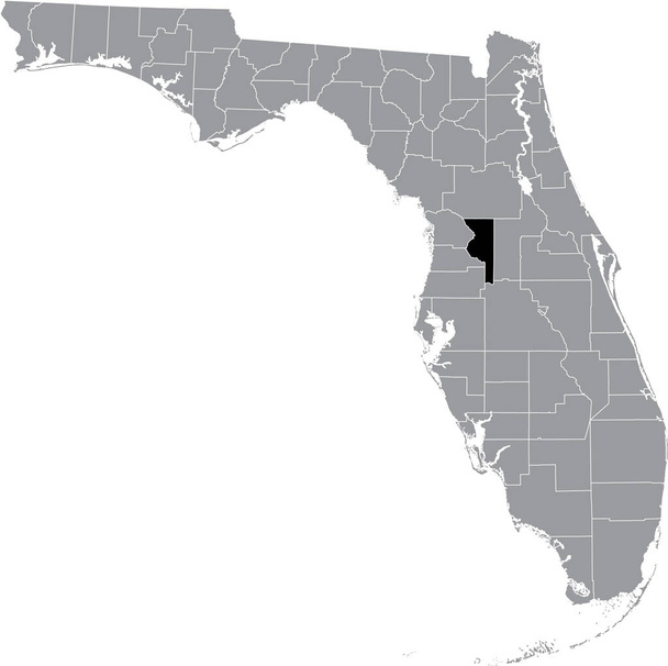 Fekete kiemelt elhelyezkedésű térkép az USA Sumter megye belsejében szürke térkép a szövetségi állam Florida, USA - Vektor, kép