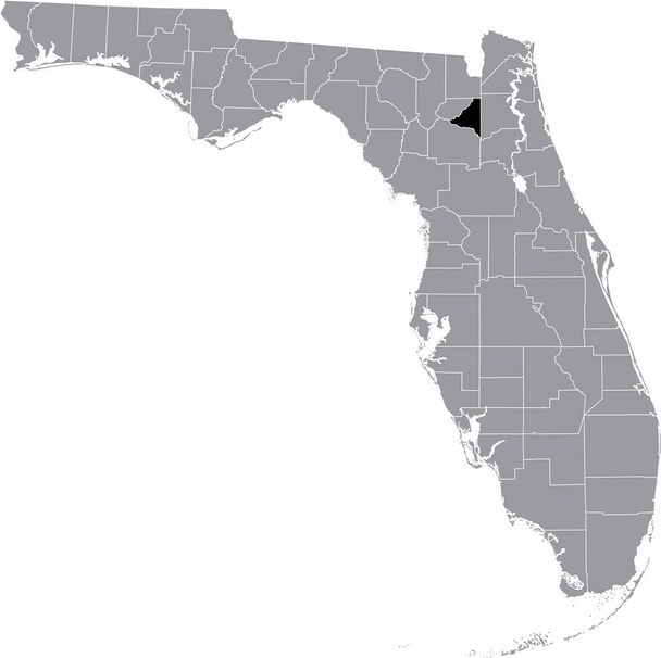 Black highlighted location map of the US Bradford county inside gray map of the Federal State of Florida, USA - Vector, Image