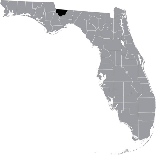 米国フロリダ州の灰色の地図の中にある米国ガズデン郡の黒いハイライトされた場所 - ベクター画像