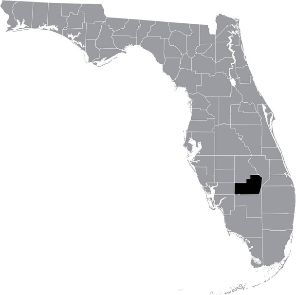 Preto destaque mapa de localização do condado de Glades dos EUA dentro mapa cinza do Estado Federal da Flórida, EUA - Vetor, Imagem