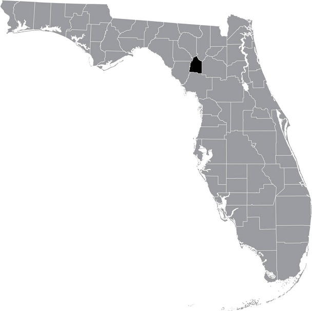 Carte de localisation en surbrillance noire du comté américain de Gilchrist à l'intérieur de la carte grise de l'État fédéral de Floride, États-Unis - Vecteur, image