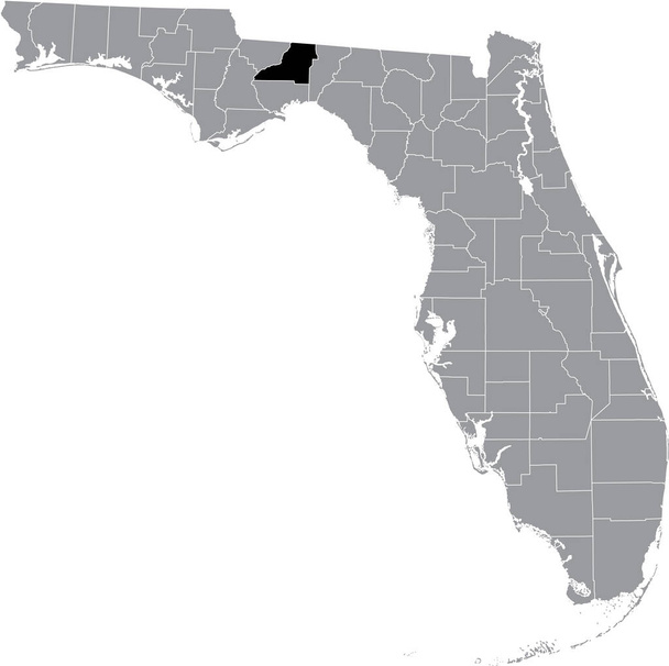 Fekete kiemelt elhelyezkedésű térkép az USA Leon megye belsejében szürke térkép a szövetségi állam Florida, USA - Vektor, kép
