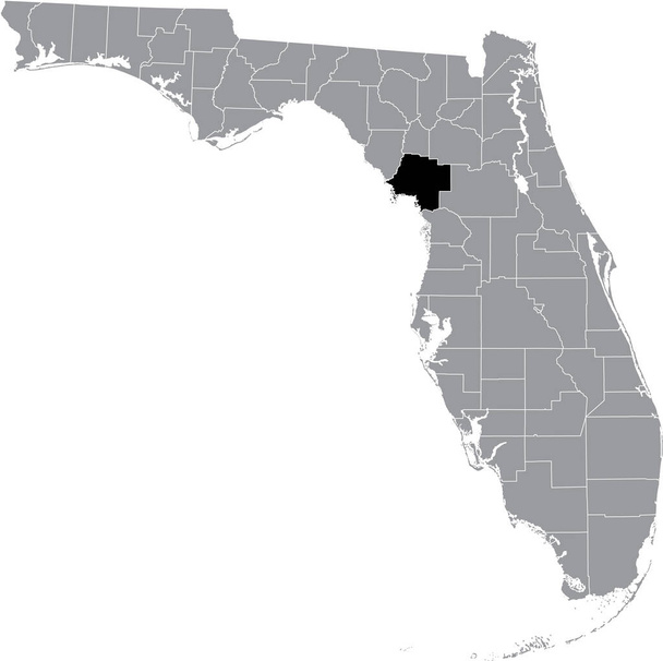 Μαύρο τονισμένο χάρτη τοποθεσίας της κομητείας Levy των ΗΠΑ μέσα σε γκρι χάρτη της Ομοσπονδιακής Πολιτείας της Φλόριντα, ΗΠΑ - Διάνυσμα, εικόνα