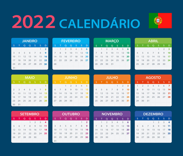Vector template of color 2022 calendar - Portuguese version - Вектор, зображення