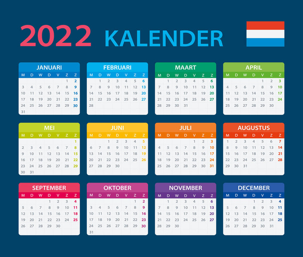 Vector template van kleur 2022 kalender - Nederlandse versie - Vector, afbeelding
