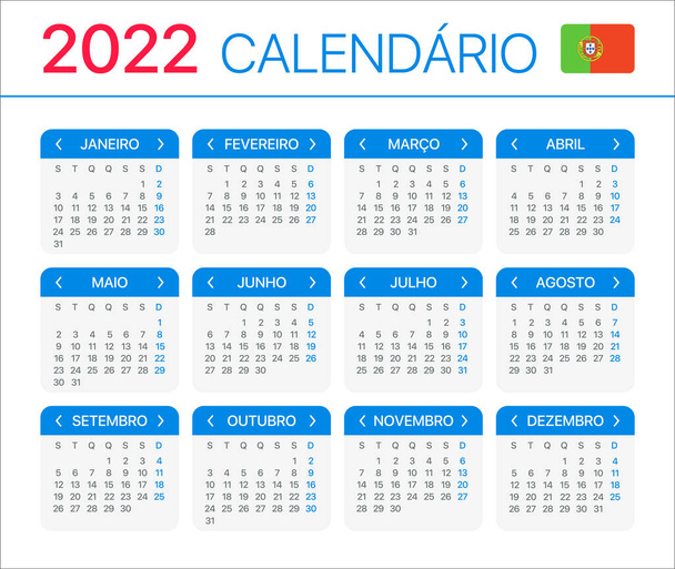 2022 calendar - Portuguese version - Vector Template - Vector, Image