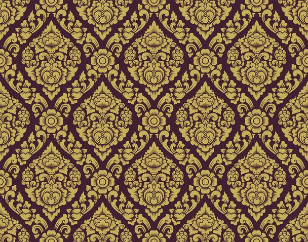 Gold and brown Lai thai pattern ,Thai traditional background with Flowers and vines cross vector art design - Vektor, kép
