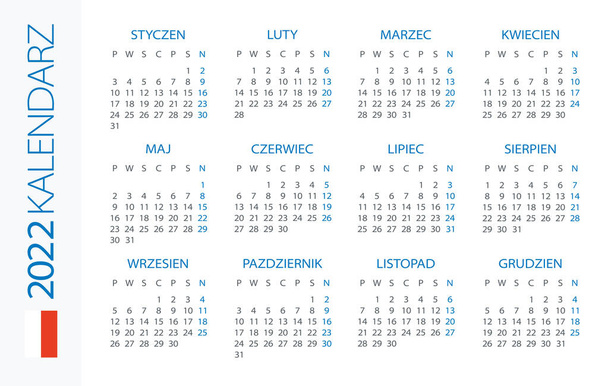 Calendar 2022 year Horizontal - vector illustration Польська версія - Вектор, зображення