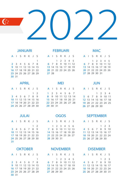 Calendar 2022 year - vector illustration. Singaporean version - Vector, Image