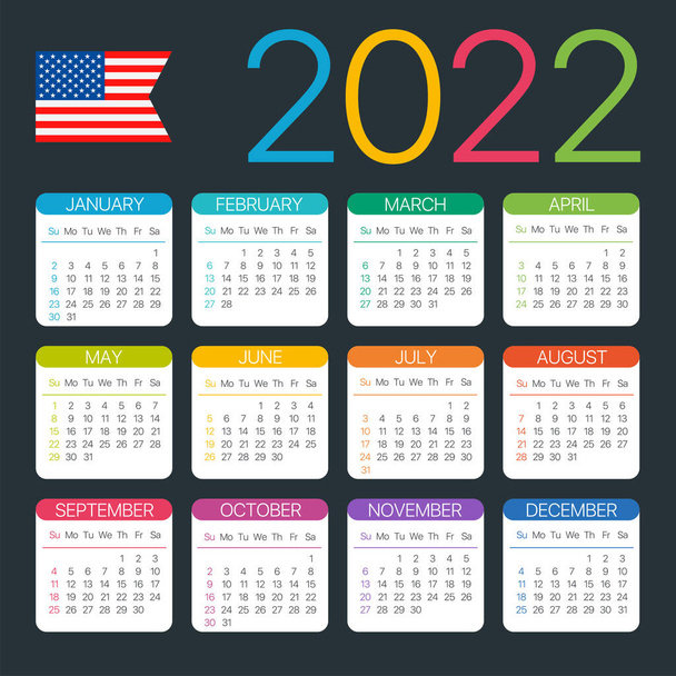 Kalender 2022 - amerikanische Version - Vektorschablone - Vektor, Bild