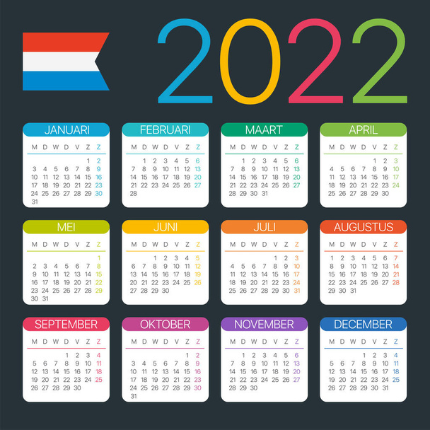Vector template of color 2022 calendar - Dutch version - Вектор, зображення