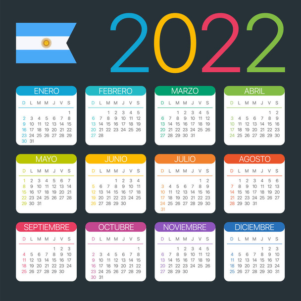 Vector template of color 2022 calendar - Argentinian version - Vektör, Görsel