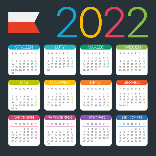 Vector template of color 2022 calendar - Polish version - Vector, Imagen