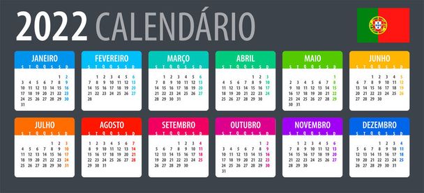 Διανυσματικό πρότυπο του ημερολογίου χρώμα 2022 - πορτογαλική έκδοση - Διάνυσμα, εικόνα
