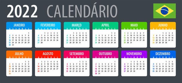 Vector template of color 2022 calendar - Brazilian version - Vector, Image
