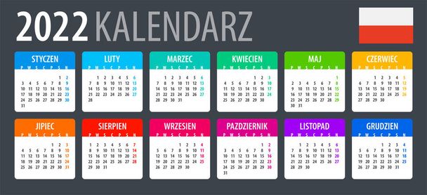 Plantilla vectorial del calendario de color 2022 - Versión polaca - Vector, imagen