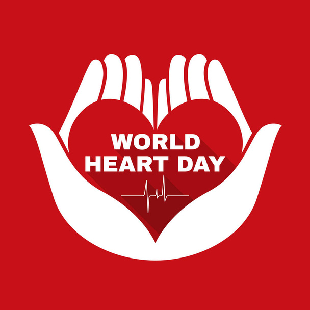 World heart day banner with White hand hold care heart sign on red background vector design - Vektor, kép