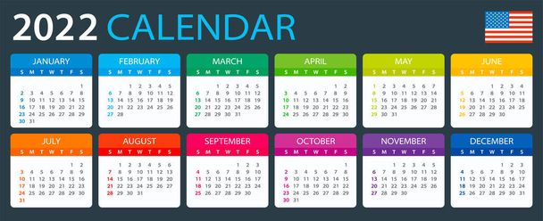 Векторний шаблон кольору 2022 календар - англіканська версія - Вектор, зображення