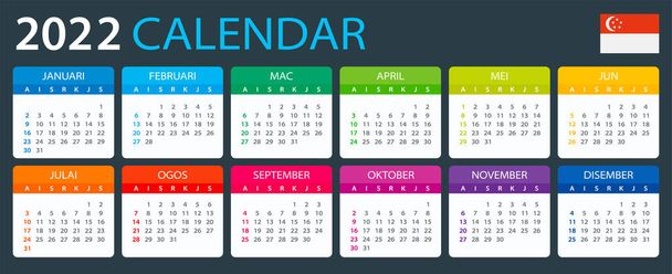 Vector template of color 2022 calendar - Singaporean version - Vector, Image