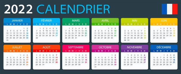 Vector template of color 2022 calendar - French version - Vector, Image