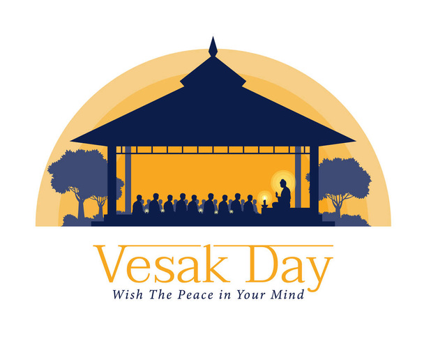 vesak day banner with The Lord Buddha preached to the monks in the ashram at night time vector design - Vector, afbeelding