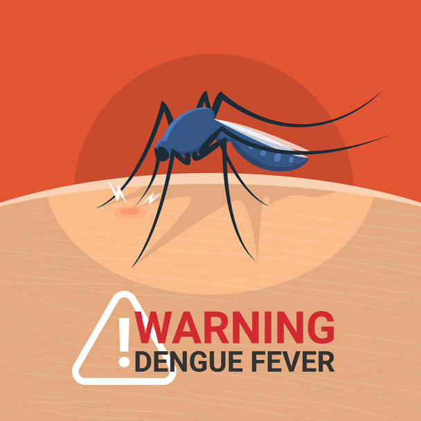 Warning dengue fever banner with closeup mosquitos Drinking blood on skin human vector design - Διάνυσμα, εικόνα