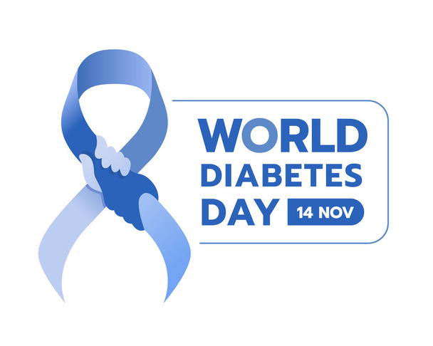 Welt-Diabetes-Tag - blaues Band mit Handzeichen und Textvektordesign - Vektor, Bild